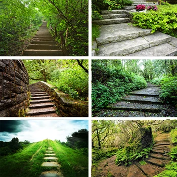 

Nitree Stone Steps Mountain Road Forest Wooden Bridge Grassland Backdrop Photo Studio Props Photography Background Vinyl