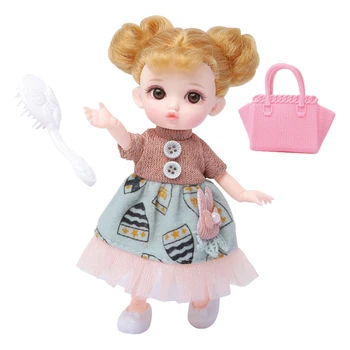 

2 Pieces 12 Joints Baby Doll Cute Dress Up Long Hair 3D Big Eyes Dolls Toys