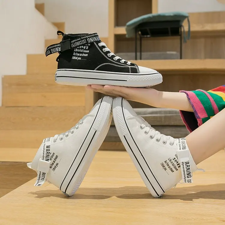

2020 Spring and Autumn New High-top Canvas Women's Shoes Korean Version of The Wild Black Shoes Shoes Board White Shoes