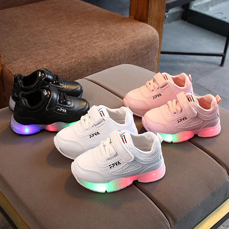 2019 marca luces LED moda zapatos deportivos de alta calidad para bebés Y niñas zapatos casuales zapatos brillantes para correr de 1 a 5 años| | - AliExpress