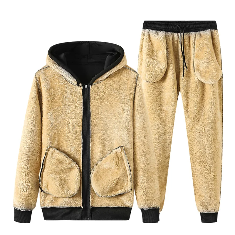 Warm Sport Suit Men sports Jogger 2Piece/Set Winter Sportsuit Thermal Hoodies Sets Fleece Tracksuit Windproof Gym Run Sportswear