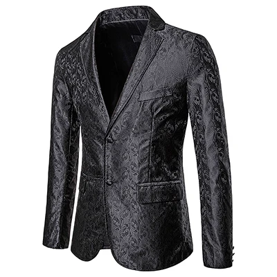 Осенняя модная мужская куртка в английском стиле, деловой Повседневный блейзер с принтом, однотонный костюм с вышитыми цветами, пальто, европейский размер - Цвет: Черный