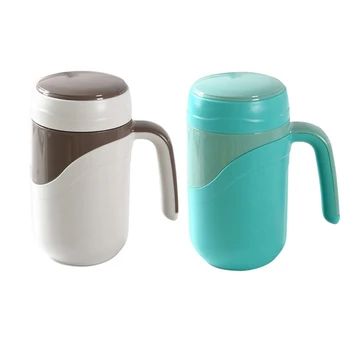 

2pcs Ceramic Cup Vacuum Flask Cup Leakproof Insulated Bottle Mug Home Office Tea Cup Coffee Mug with Handle 380Ml - White & Blue