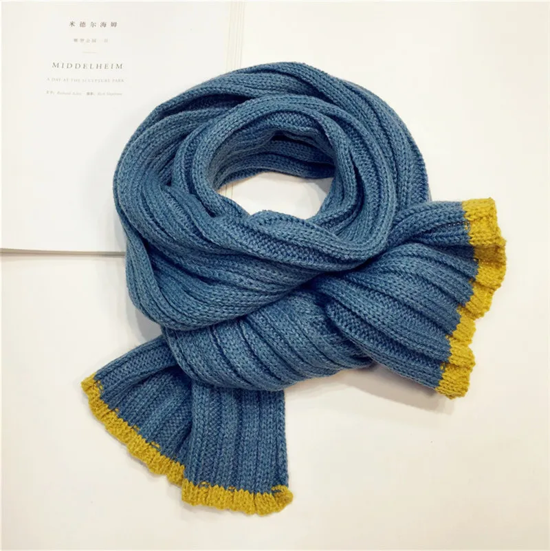 Зимний шарф для детей, шарф, шаль, однотонные шарфы-Снуды для мальчиков и девочек, вязаный шерстяной шарф с воротником, модная детская одежда - Цвет: blue