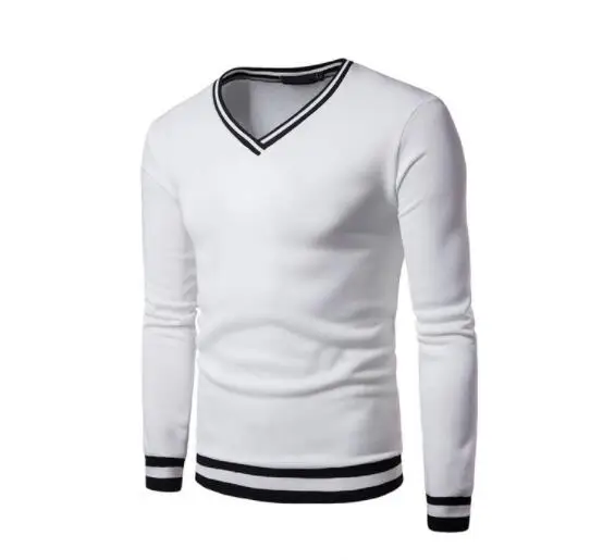 A16 new casual fashion men's simple solid color large body color matching screw mouth V-neck long sleeve sweater