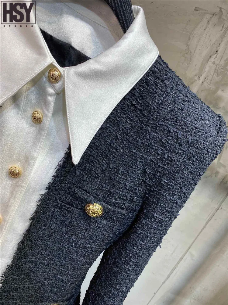 【HSY】2020 весна новые женские кованые ткани сшитые поддельные из двух частей твид
