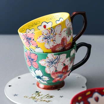 

Creative Hand-painted Ceramic Breakfast Mug Large Capacity Coffee Cup Oatmeal Mug Large Milk Mugs Office Water Mugs