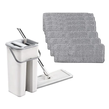 

Flat Floor Mop Scraping Ultra-Fine Fiber Mop Self Wet and Dry Cleaning Microfiber Mop Bucket with 7 Microfiber Pads