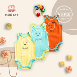 2021 Newborn Baby Summer Jumpsuit 100% Cotton Baby Tight Short Sleeve Baby Jumpsuit Cartoon Happy Expression Clothes for Boy
