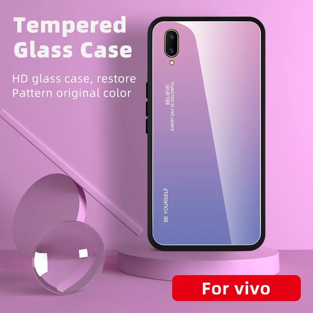 Градиентный чехол из закаленного стекла для телефона для Vivo iQOO V7 V11 V11 Pro V11i V15 V15Pro Y17 Y12 Y85 S1 X21 чехол градиент Аврора чехол