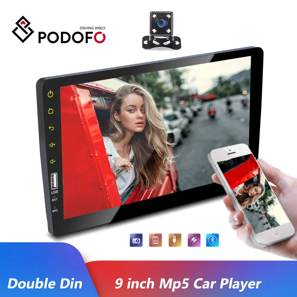 

Podofo 2 Din Car Radios 9 Inch Android ISO Mirror Link Car Multimedia Player Mp5 Car Stereo Player Bluetooth USB FM Auto-Radio