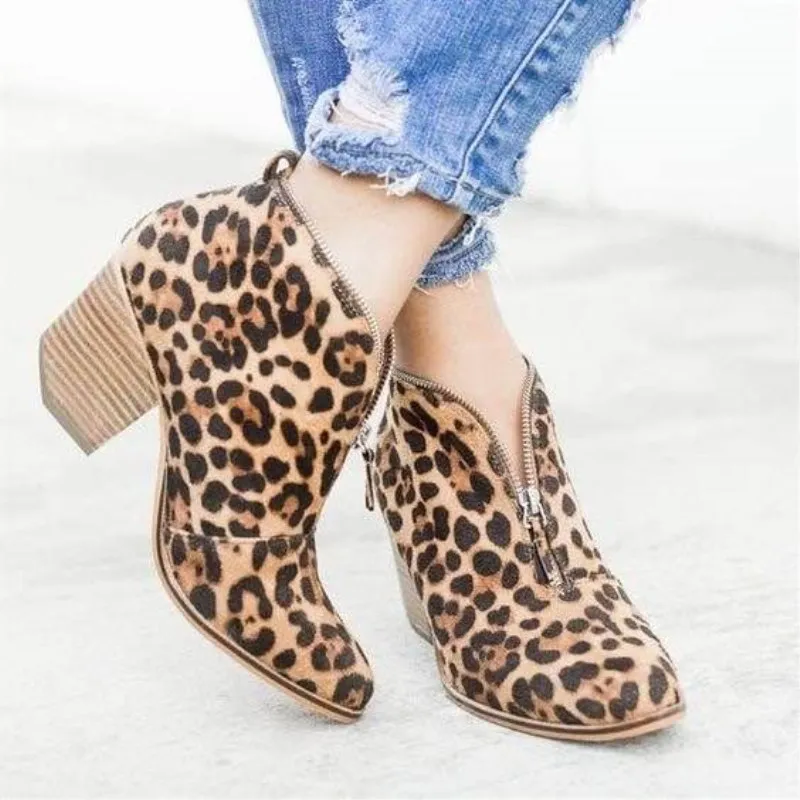 

Cross Border Supply of Goods 2019 Autumn Wish Amazon Hot Selling Foreign Trade Large Size Women's Leopord Pattern Chunky-Heel Bo