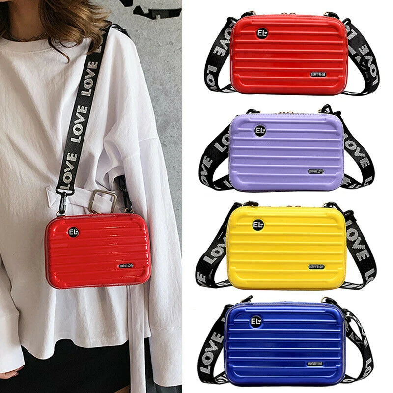 

Women Mini Suitcase Shape Crossbody Bag Fashion High Quality Small Shoulder Bag With Wide Letter Strap Girl Clutch Handbag 2019