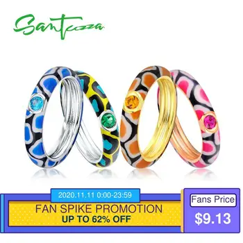 

SANTUZZA Silver Rings For Women Multi-color Stones Eternity Ring 925 Sterling Silver Fashion Jewelry Colorful Enamel Handmade