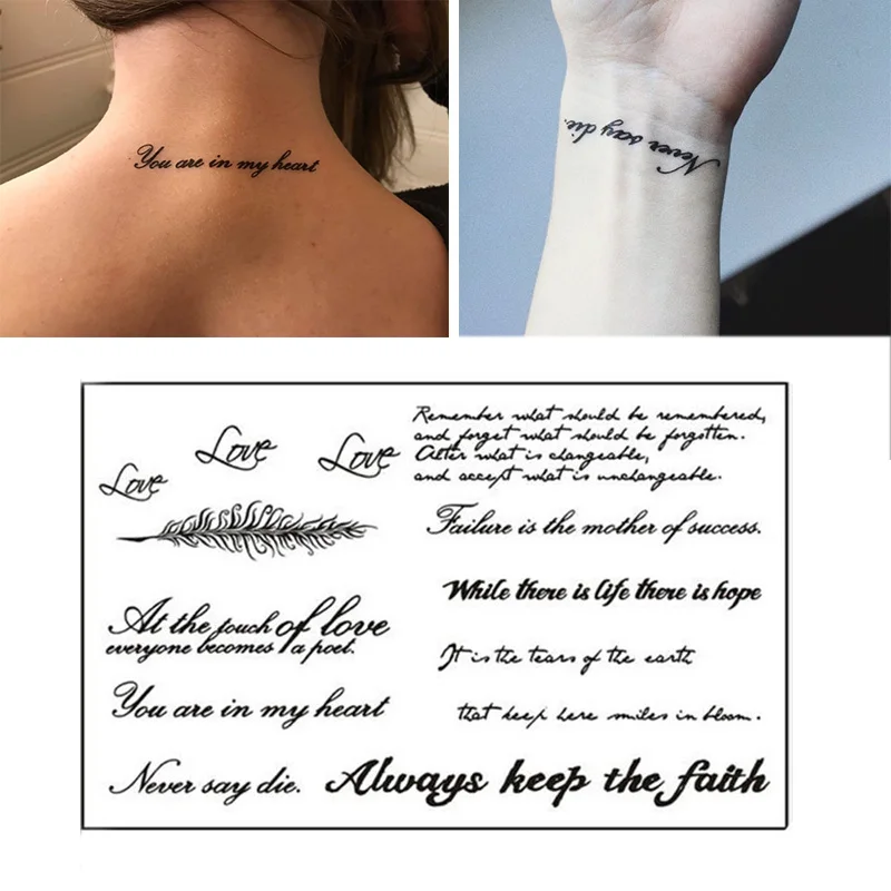 Acheter Hot Black English Mots Tatouage Sticker Femmes Hommes Couple Couple Art Temporaire Autocollant De Tatouage Temporaire Impermeable De 0 42 Du Simonxiong12 Fr Dhgate Com