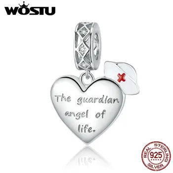 

Wostu Guardian Angel Pendant Charm Silver 925 Original nurse hat Fashion Plated platinum Jewelry Gifts Girl Accessories BSC307