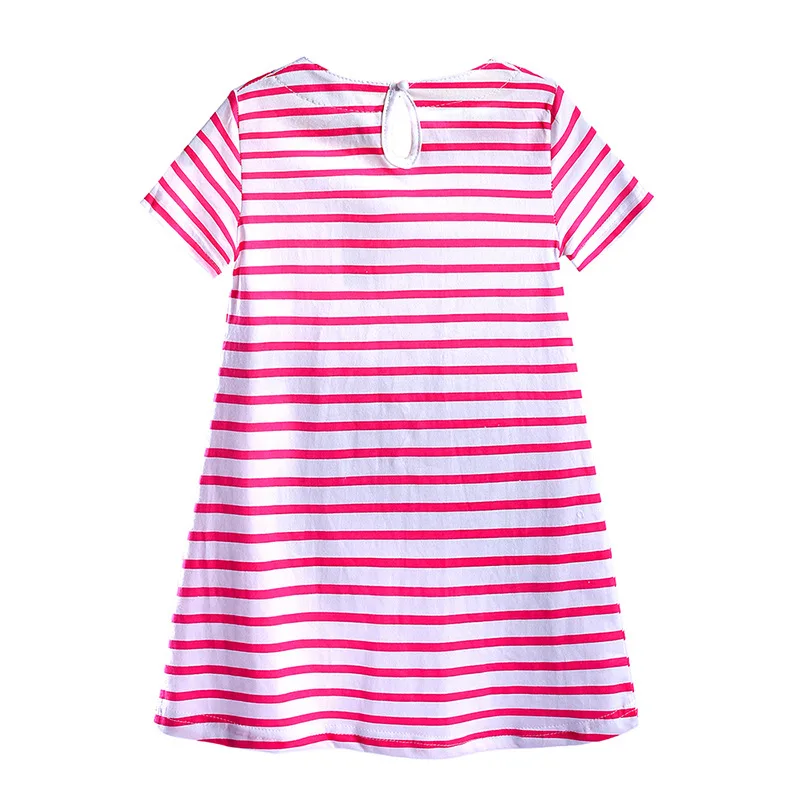Baby Cotton Summer Dresses Short Sleeve Dress Kids Girls Stripe Cartoon Children's Clothes