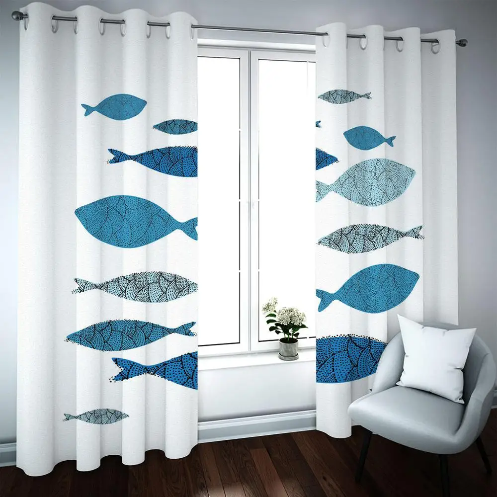 2020 Blackout custom 3D curtains Living room bedroom kitchen kids Abstract fish modern art style blackout | Дом и сад