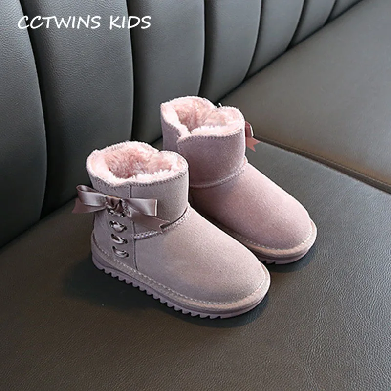 CCTWINS/детская обувь; коллекция года; зимняя детская обувь из натуральной кожи; брендовые короткие ботинки для девочек; модные зимние ботинки с бабочкой; SNB172 - Цвет: Розовый