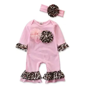 

4pcs/lot Spring New Baby Girls Rompers Long Sleeve Leopard Girls Jumpsuits Toddler Clothing 3-18M sylvia 612245454909