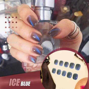 

24Pcs Mysterious Cat Eye Nail Patch with Glue False Nail Set Nail Art Supplies M88