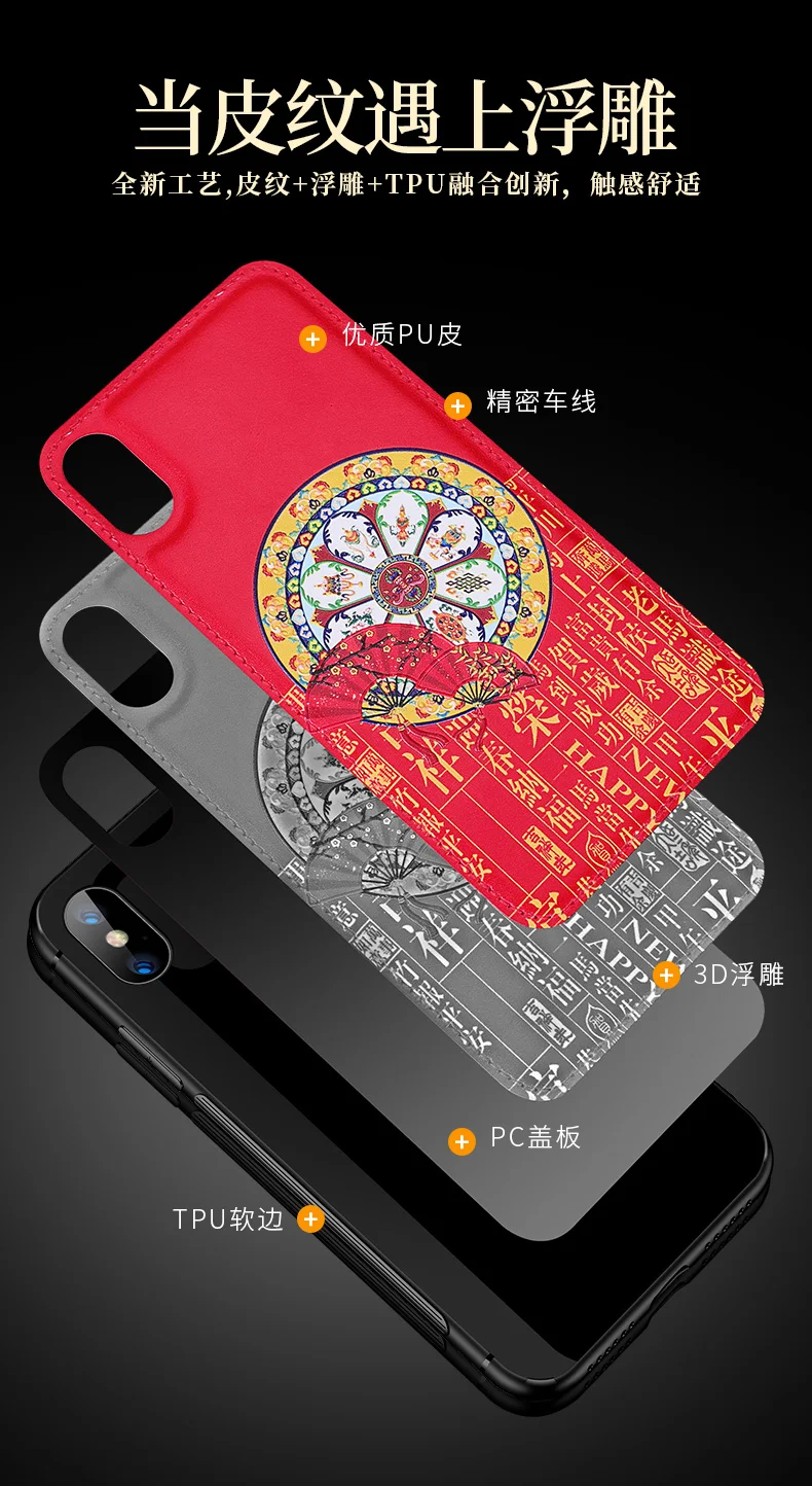 Стильный принт в китайском стиле, чехол для телефона, чехол для iPhone XS Max, мягкий силиконовый бампер, искусственная кожа, задняя крышка, чехлы для iPhone X/XR/XS