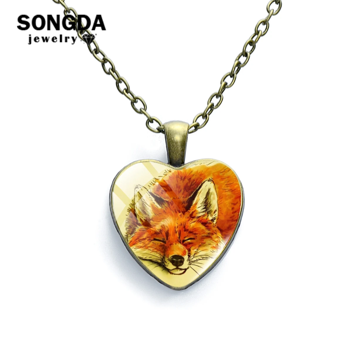 SONGDA Lovely Fox Glass Art Heart Necklace Fashion Animal Jewelry High Quality Metal Chain Children Long Birthday Gift | Украшения и