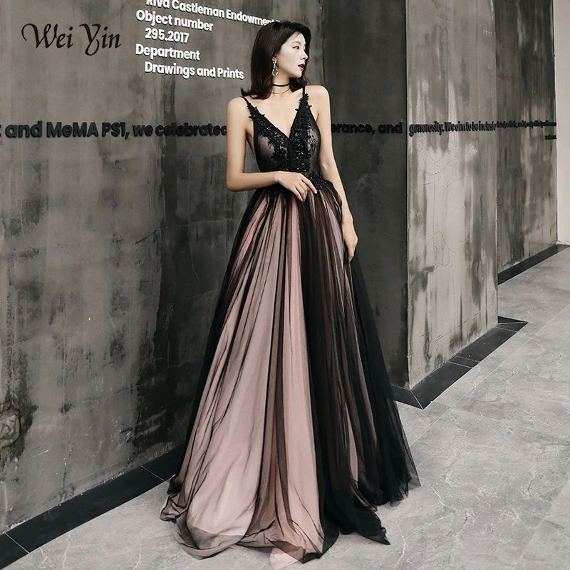 AE0132 wei yin Новое Сексуальное вечернее платье с v-образным вырезом без рукавов с цветочной аппликацией, вечерние платья для выпускного вечера