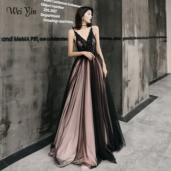 

AE0132 wei yin New Sexy Evening Dress V-neck Sleeveless Flower Appliques Crystal Prom Party Gowns Robe De Soiree