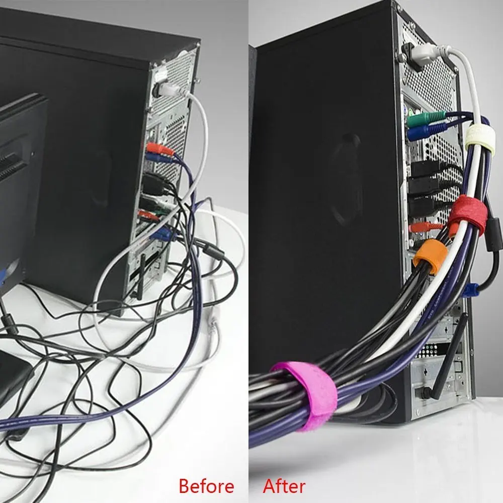 50pcs Colourful Reusable Fastening Wire Cable Ties Organizer Cord Cable Tie Rope Holder for Laptop PC TV Reusable Cable Ties