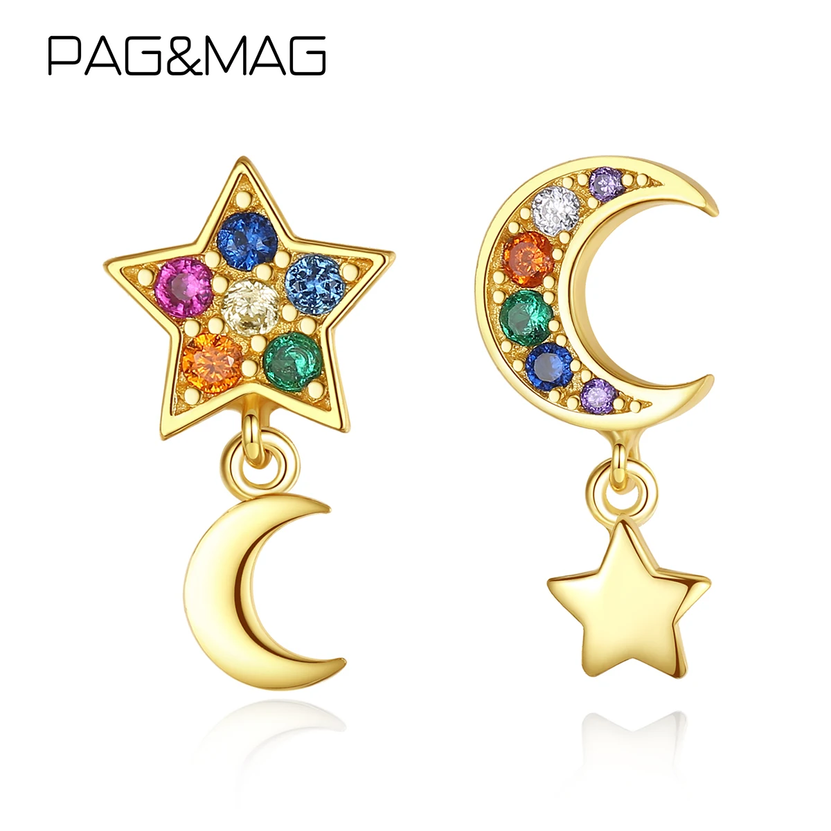 Женские асимметричные серьги PAG &amp MAG Moon Star из стерлингового серебра 925 пробы