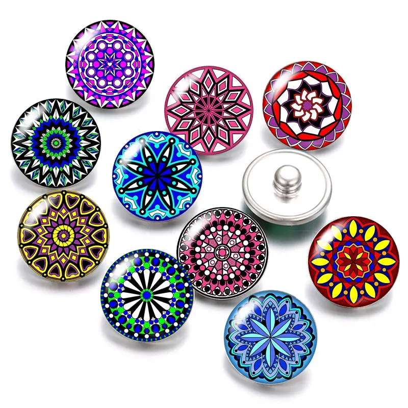 DB0494 Beauty patterns 18mm snap buttons 10pcs mixed round photo glass cabochon style for button jewelry | Украшения и аксессуары