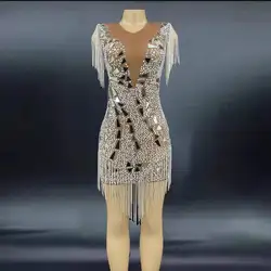 Fall New Mesh sleeveless gemstone chain five-color Gemstone splice sequined frock ball will save the party dress