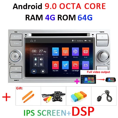 4 г 64 г 8 ядерный автомобильный DVD мультимедийный плеер Android 9 2 DIN gps Авторадио для Ford/Mondeo/Focus/Transit/C-MAX/S-MAX/Fiesta wifi DSP - Цвет: S 4G64G IPS DSP FULL