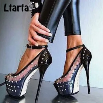 

LTARTA 2020 New Women's Fashion Super High Heels Rivet Sexy Women's Shoes Transparent Word High-heeled Shoes CWF-Zg2018-10