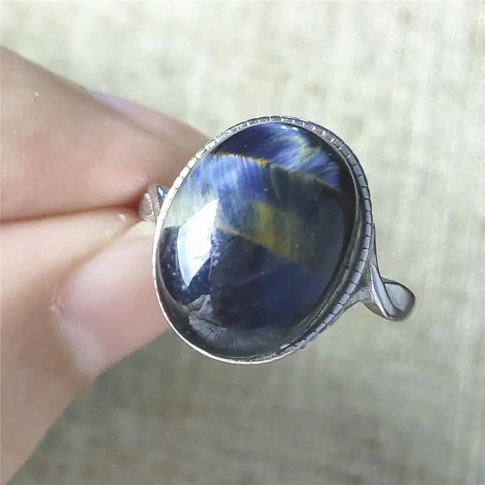 

100% Natural Blue Pietersite Gemstone Chatoyant Adjustable Ring 15x12mm From Namibia 925 Sterling Silver Women Men Love AAAAA
