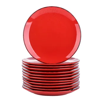 

Vancasso Navia Red Stoneware 4/8/12-Piece Ceramic Dessert Plate Set Vintage Dessert/Salad/Fruit/Snack/Cake Plate Set