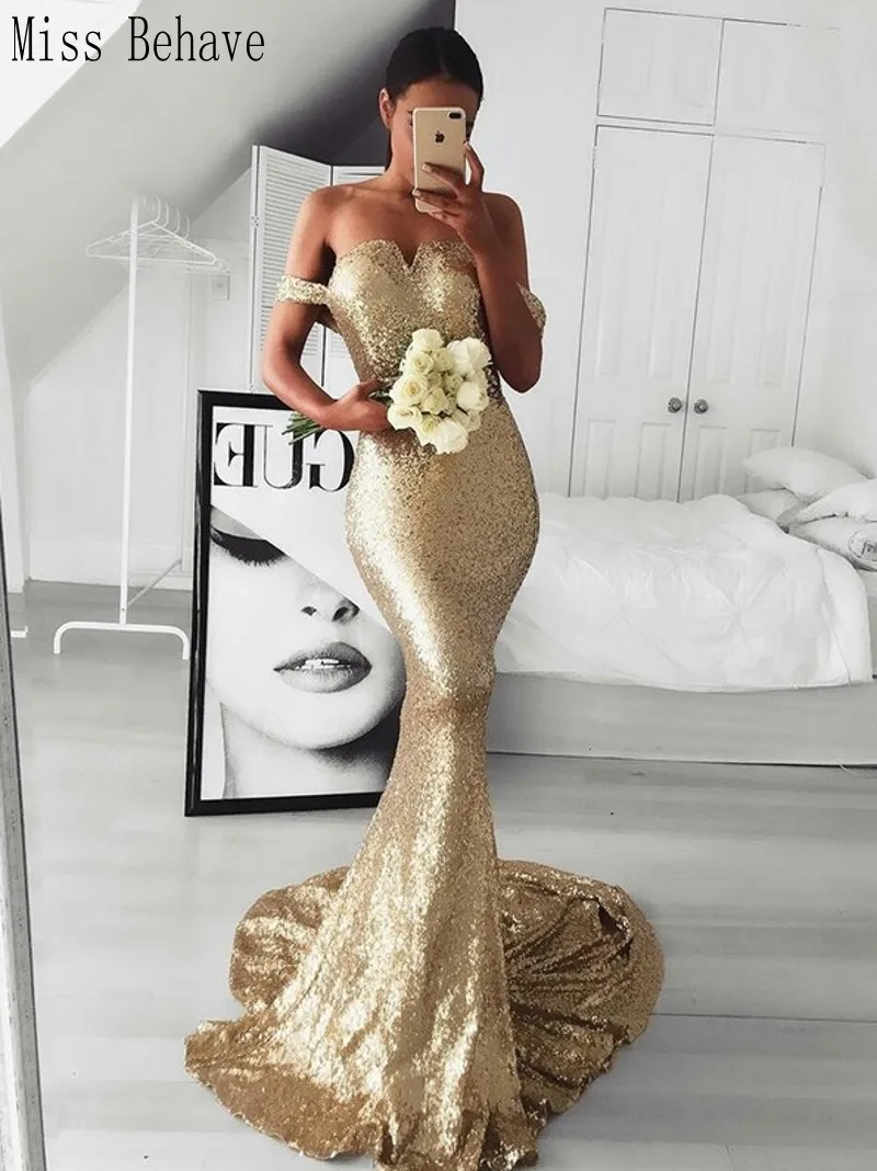 

DD JYOY Sequined Evening Dress for Women Sexy Off the Shoulder Long Formal Dresses Evening Gown Party Dress with Party