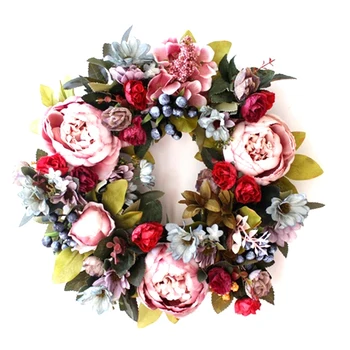 

Simulation Peony Wreath 14-Inch Door Decoration Wall Ornaments Candlestick Garland Flower