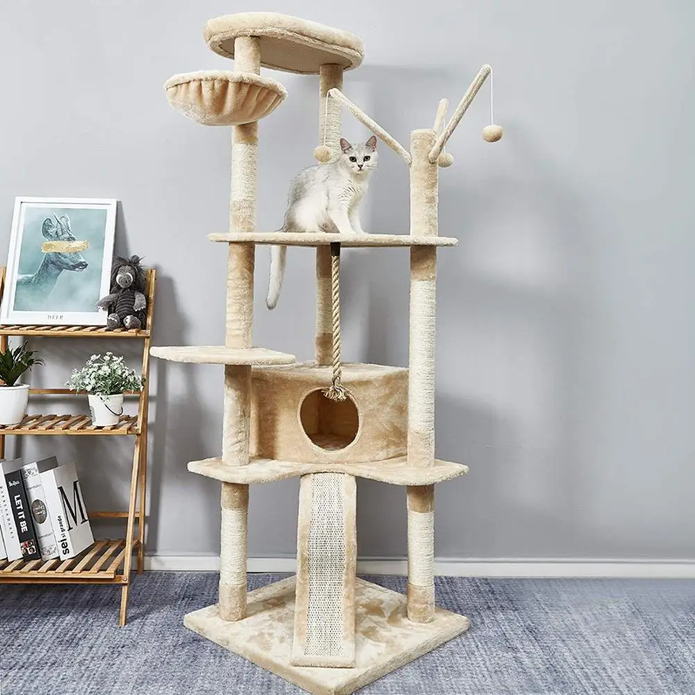 

Cat Tree Large Size Cat's Claw Climbing Frame Kitten Scratching Board 6 Levels Toy Large Niches with Cat Slide Height 168cm C03