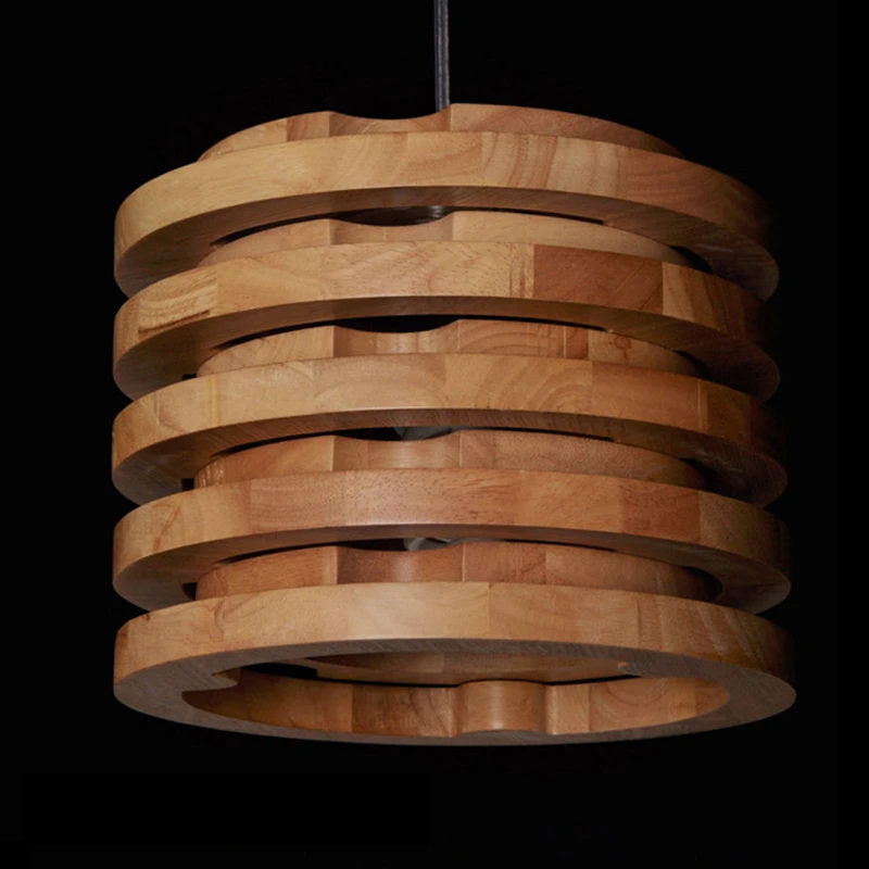 Solid Wood Pendant Lights 26cm Round Multi Layer Chandeliers Kitchen Decor Luminaire Suspension Living Room Hanging Lamp rattan light fixture Pendant Lights