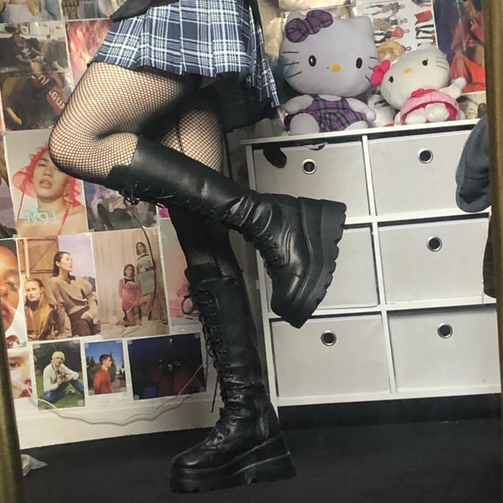 BONJOMARISA-Botas de media caña con plataforma para mujer, zapatos de cuña de marca de lujo para otoño e invierno, talla grande 43, 2020