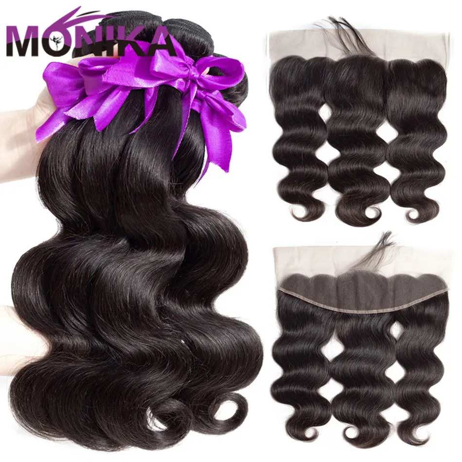 Monika перуанские волосы волнистые с фронтальной 30 дюймов пучки с фронтальной не Реми волосы человеческие волосы плетение фронтальные с