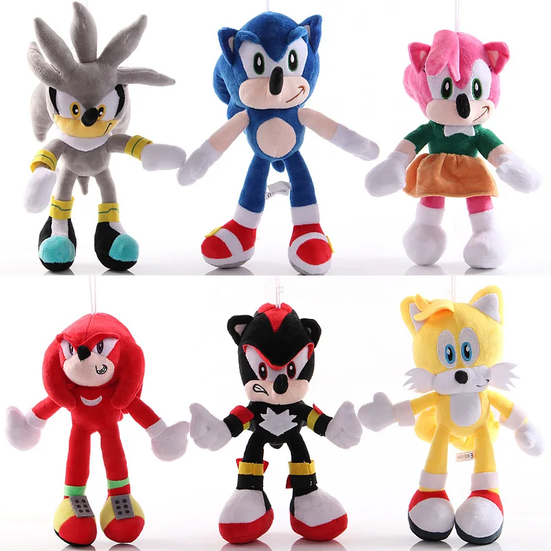 6pcs/lot Sonic Plush Doll Toys 25-30cm Sonic Stuffed Animal Toys the Hedgehog Plush Doll for Children Kids Birthday Gifts