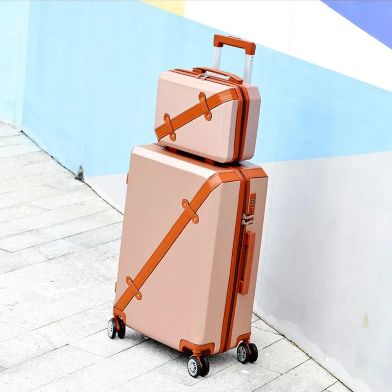 20 "22" 24 "26" Cabin Suitcase Set Scooter ABS Retro Travel Rolling With Wheels Luggage Large Trolley Case Women Hand Makeup Box