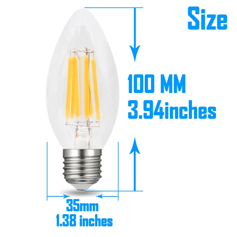 Диммируемая Светодиодная лампа накаливания CLORNDSON C35 2 Вт 4 6 8 Edison E26/E27 винтажная