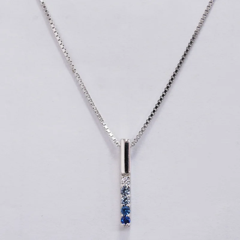 

Japanese Korean Light Jewelry Necklace Women's 925 Sterling Blue Gradient Zircon Necklace dun li Summer New Style