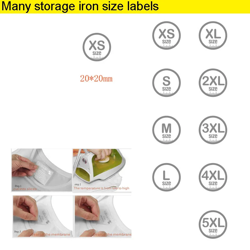 

100pcs a lot Mixed Size Iron Lables XS-5XL Washable Clothes size label Clothes garment Custom Heat Transfer Gold Size tags