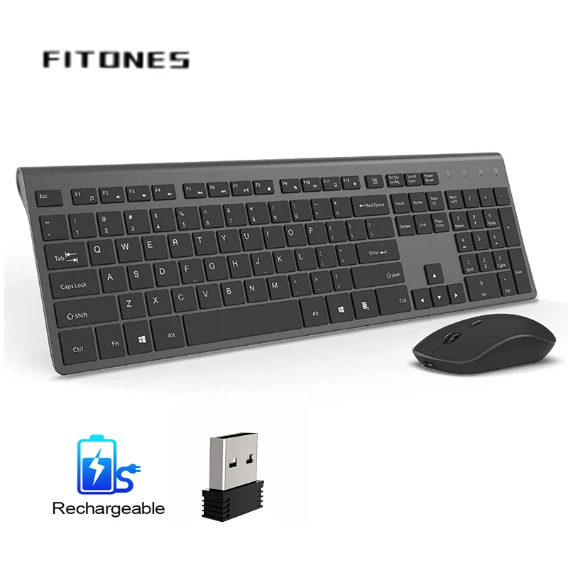 

Wireless keyboard and mouse combination,2.4 gigahertz stable connection rechargeable battery, portable mute keyboard mouse gray