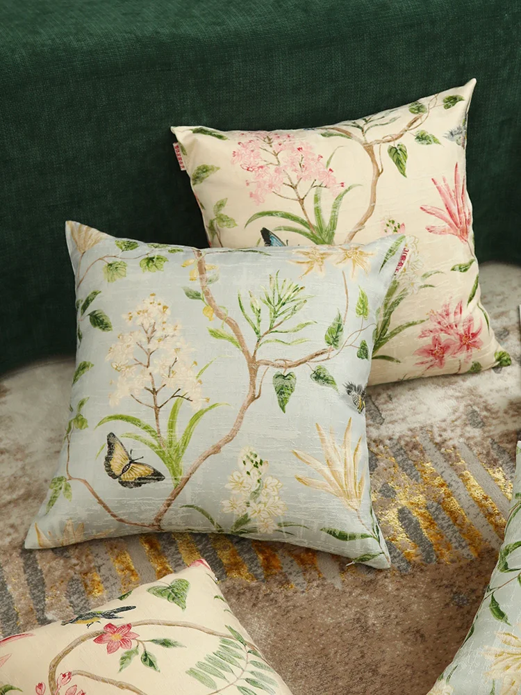 

pastoral style flower bird cushion cover decorative linen pillow case large pillow cover backrest